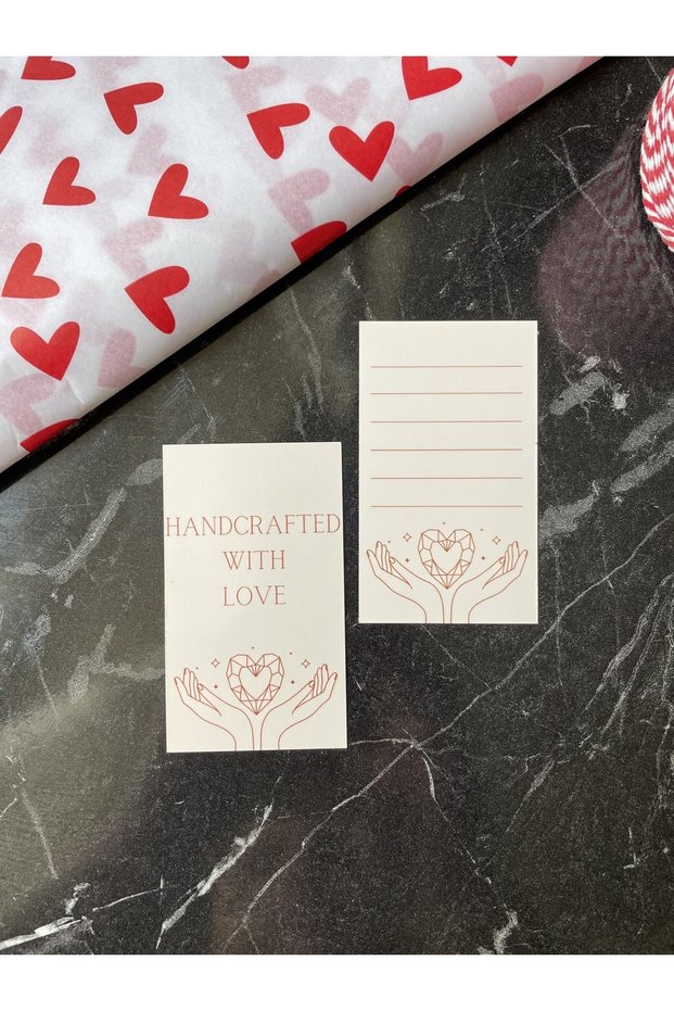 Valentine's Day Note Card 5x8 Cm 30 Pieces Double-Way "Handcrafted With Love" Thank You Card