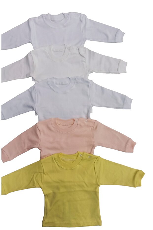 Long Sleeve Shoulder Snaps Crew Neck Baby Top (Pack of 5)