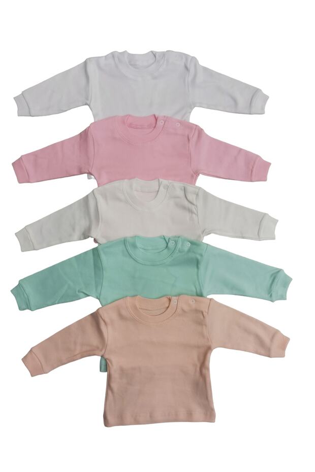 Long Sleeve Shoulder Snaps Crew Neck Baby Top (Pack of 5)