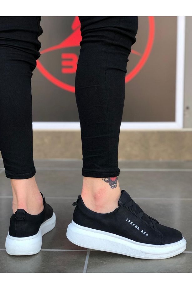 Kalın Yüksek Taban Çapraz Bant Siyah Erkek Ayakkabı Sneaker Spor Ayakkabı - 2