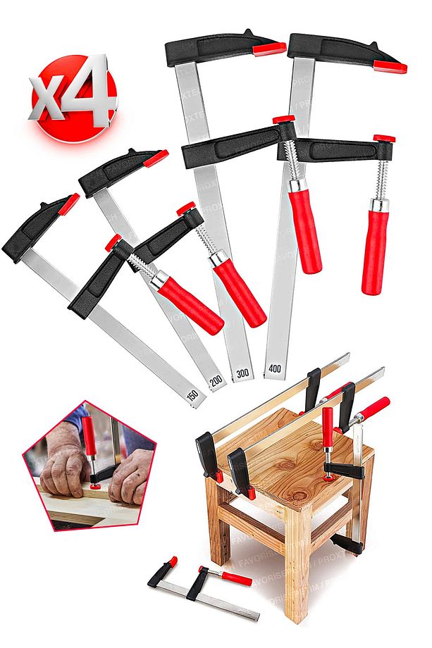 Premium Kalite 400,300,200,150mm F Tipi Ahşap Çelik Mobilyacı Mengene Kıskaç Işkence 4 Set - 1