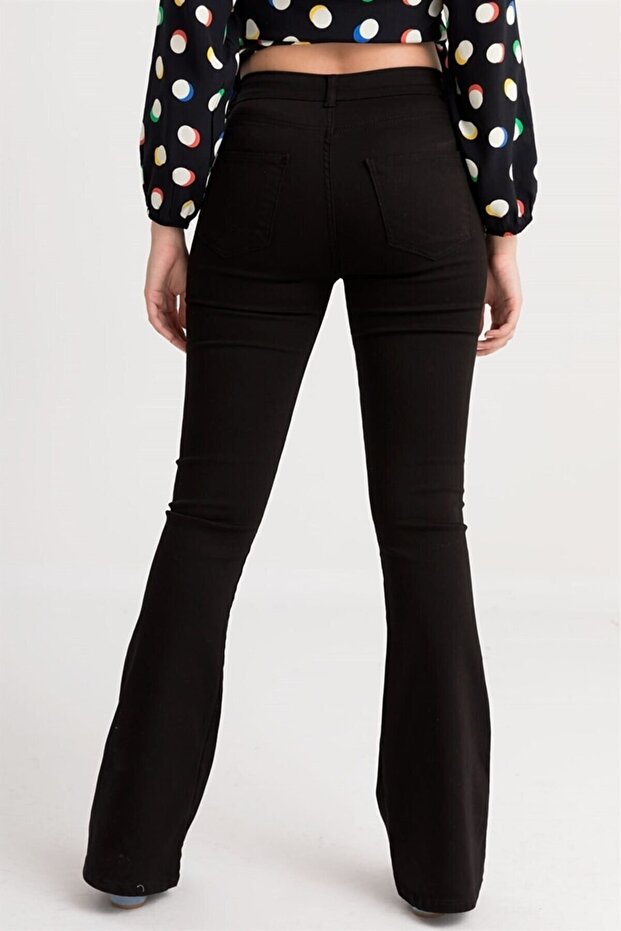 Siyah Ispanyol Paça Flare Jeans - 5