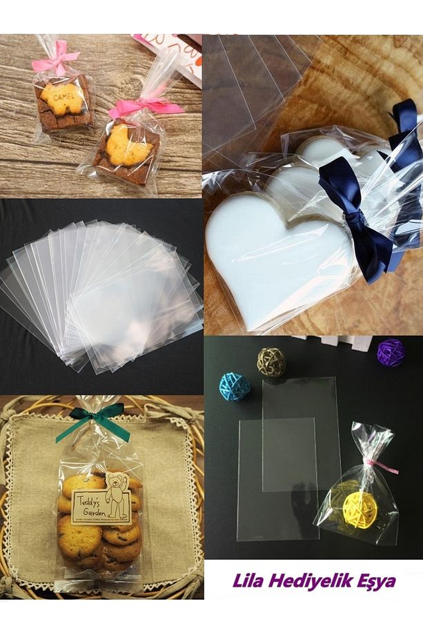50 Adet Şeker Kurabiye Aksesuar Poşeti 10x15 Cm Parlak Jelatin Poşet Bantsız Torba 10*15 - 1