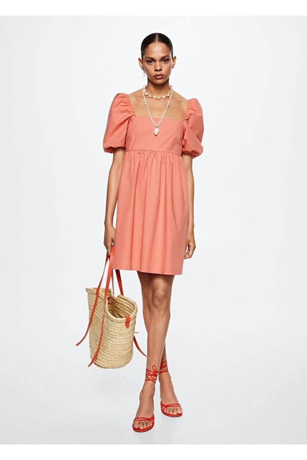 Balon Kollu Pamuklu Elbise - 2