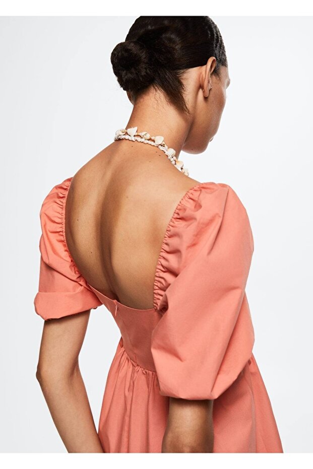 Balon Kollu Pamuklu Elbise - 5