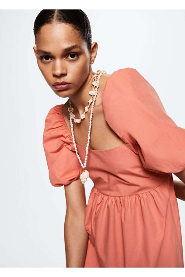 Balon Kollu Pamuklu Elbise - 6