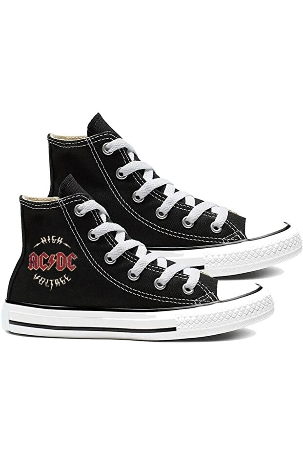 Ac/dc Print Patterned Black Canvas Shoes