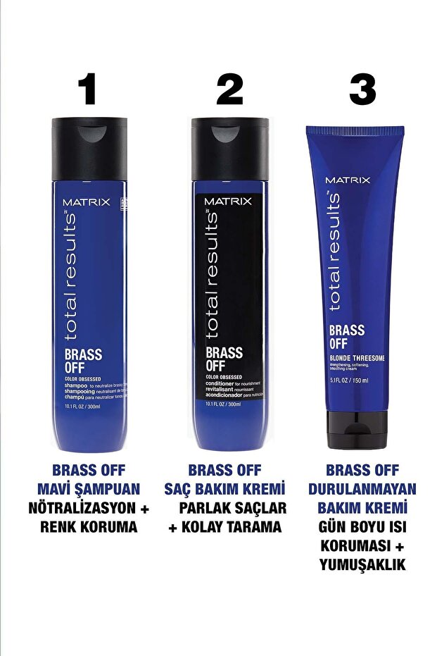 Brass Off Mavi Şampuan 300ml + Saç Bakım Kremi 300ml Bakım Seti - 6