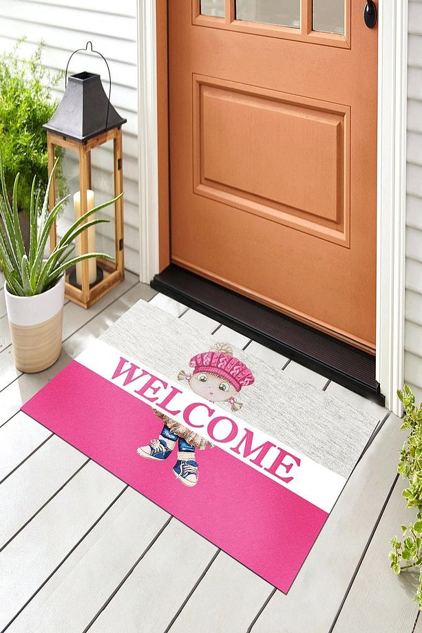 Pienso Home Welcome Pembe Çocuk Dekoratif Kapı Önü Paspası - 1