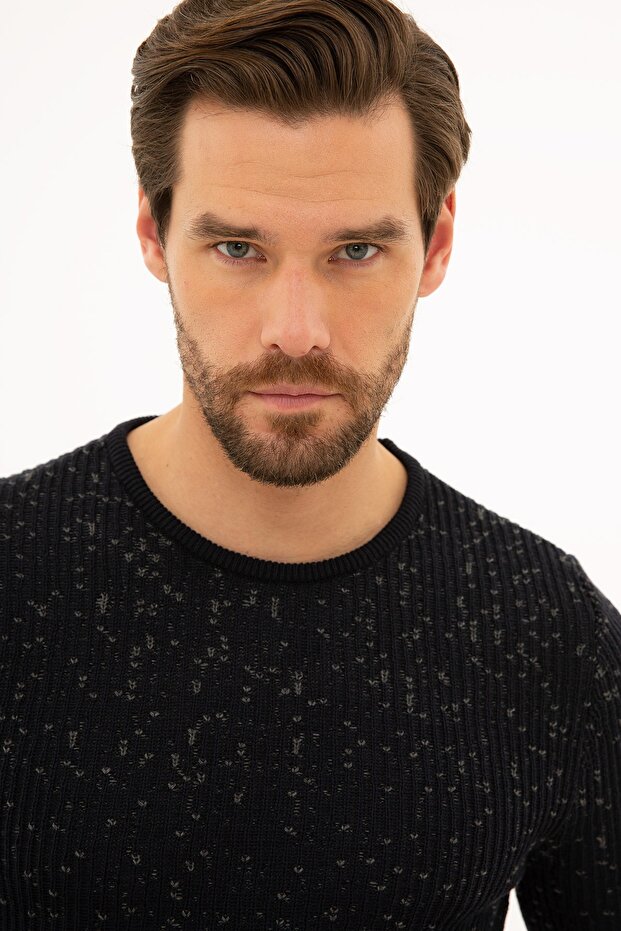 Men's Navy Blue Slim Fit Knitwear Sweater