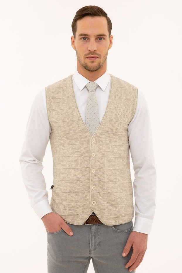 Men's Sand Melange Slim Fit Knitwear Vest G021SZ0TY.000.1147107