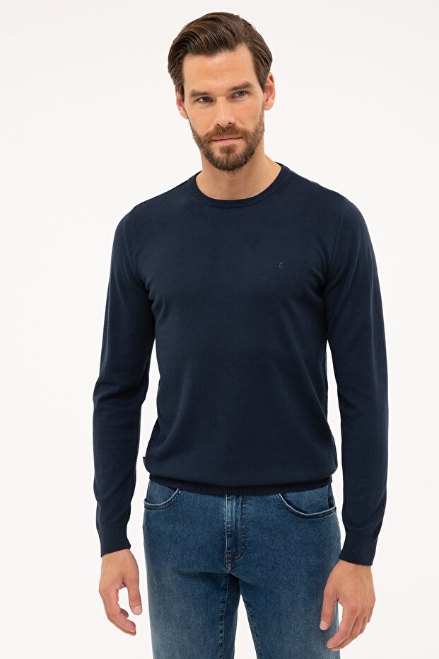 Men's Navy Blue Slim Fit Crew Neck Basic Knitwear Sweater G021SZ0TK.0001171012