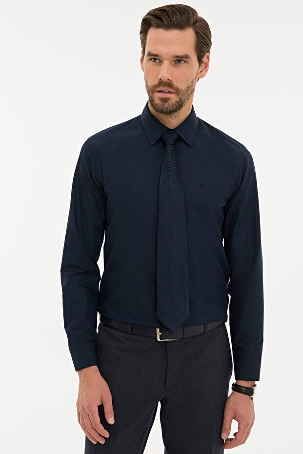Lacivert Slim Fit Basic Gömlek - 1