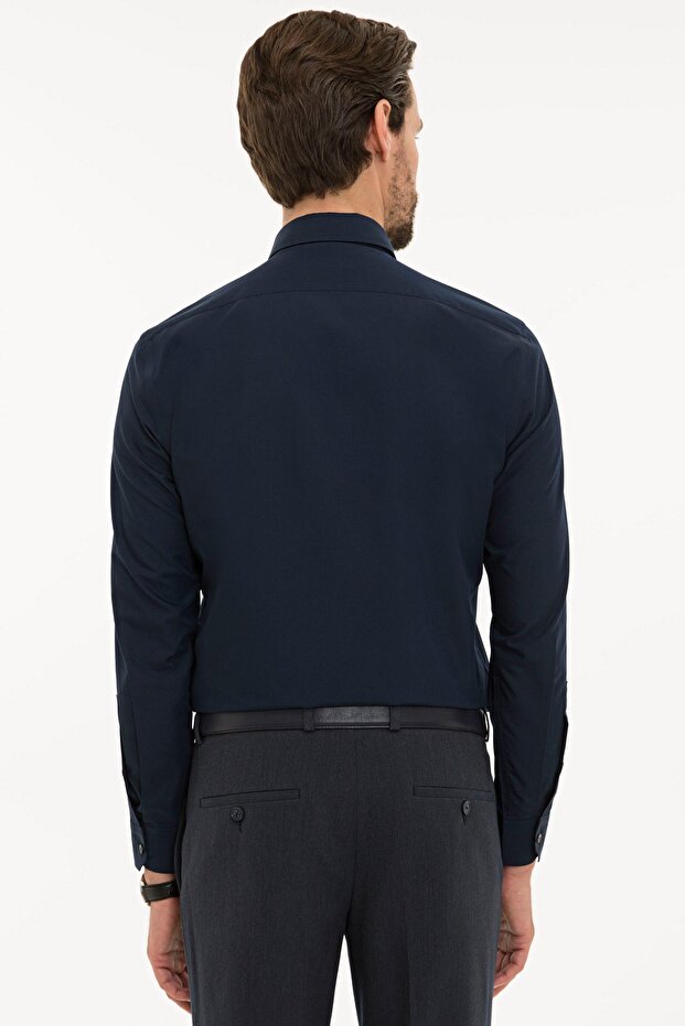Lacivert Slim Fit Basic Gömlek - 3