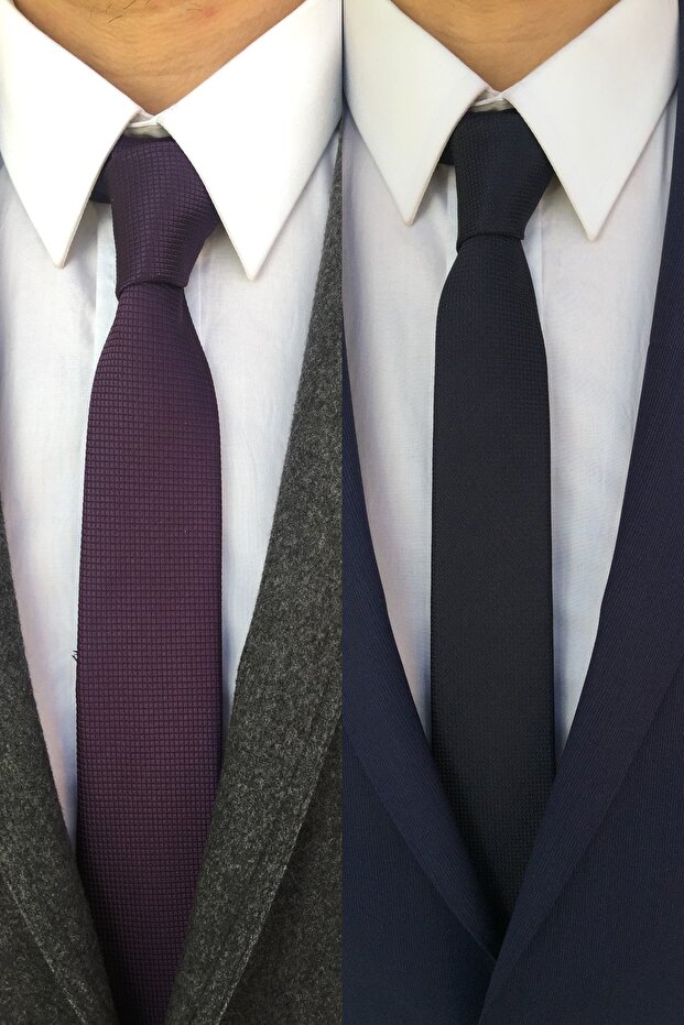 Purple And Navy Blue Tie Handkerchief Set