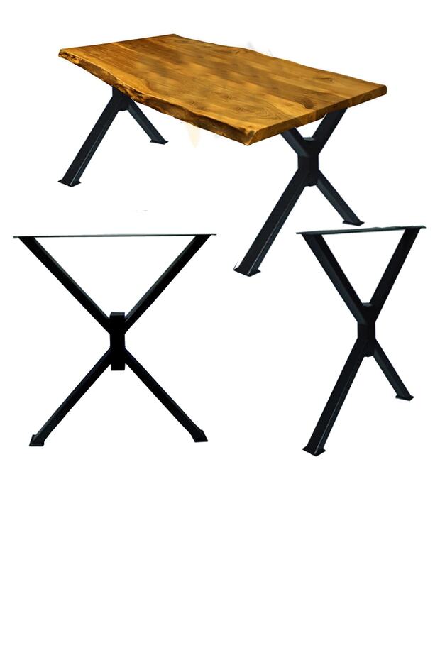 75 Cm Metal Masa Ayağı Ahşap Kütük Masif Çalışma Bilgisayar Yemek Masası Retro X Profil Ayak - 2
