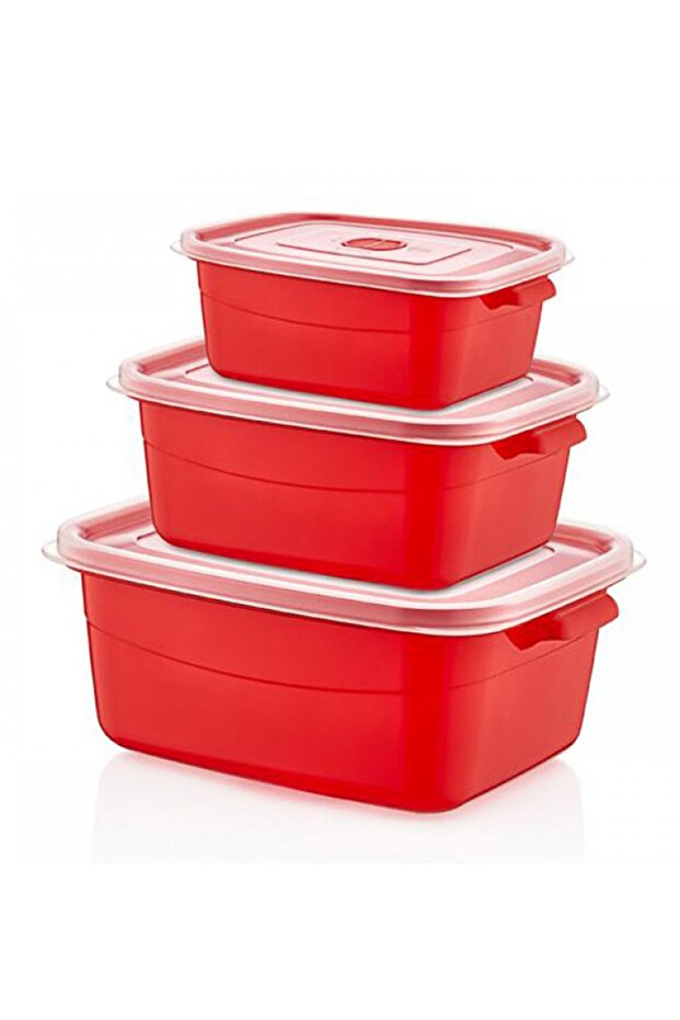 Set of 3 Rectangular Storage Containers and Microwave Pots Red - 3