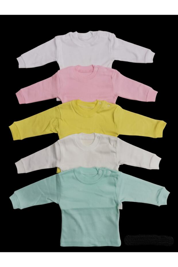 Long Sleeve Shoulder Snaps Crew Neck Baby Top (Pack of 5)