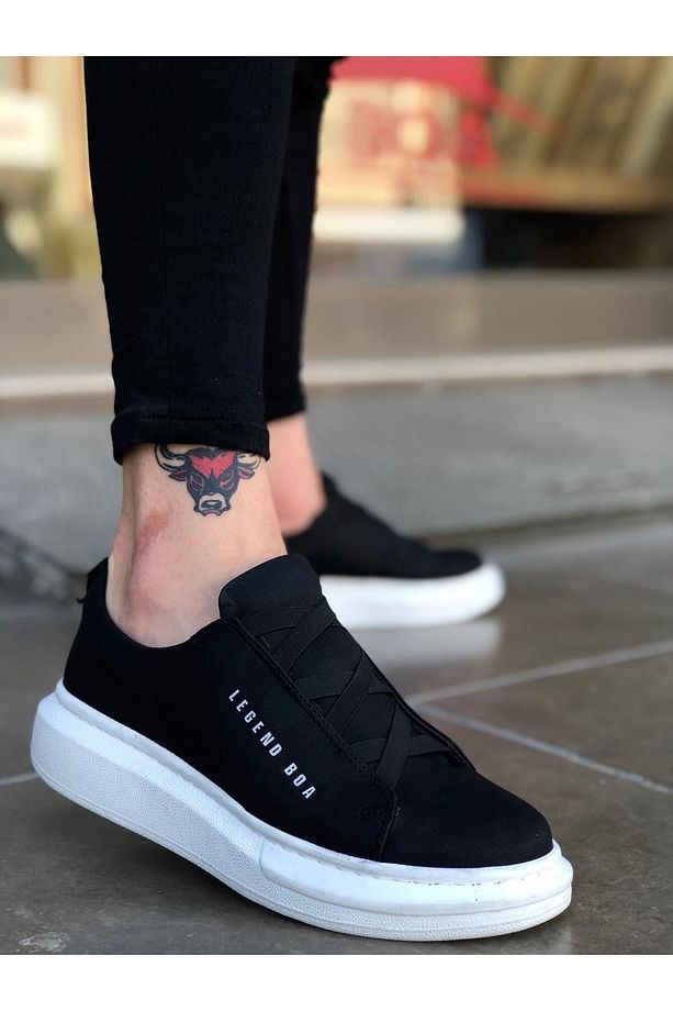Kalın Yüksek Taban Çapraz Bant Siyah Erkek Ayakkabı Sneaker Spor Ayakkabı - 1