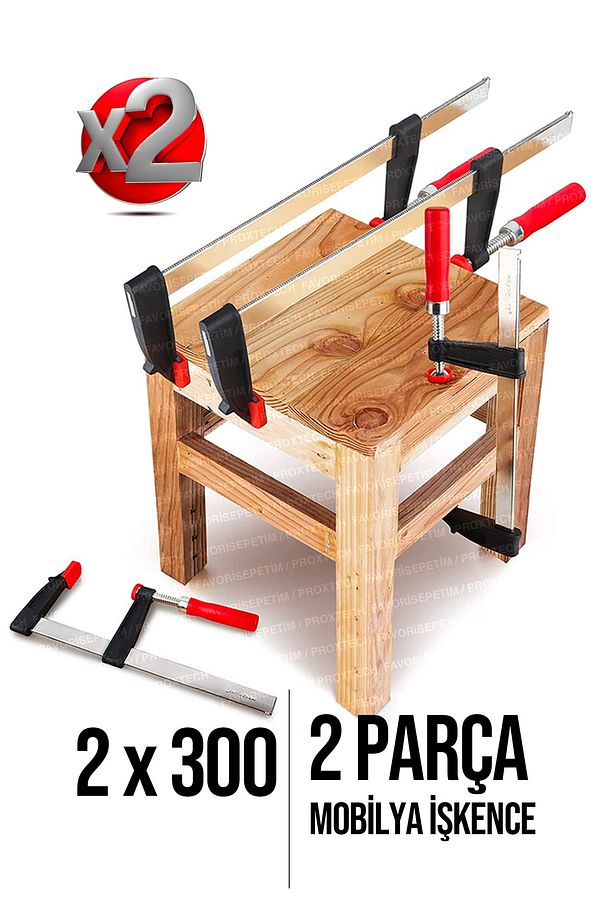 Premium Kalite 2 Adet 300mm F Tipi Ahşap Çelik Mobilyacı Mengene Kıskaç Işkencesi 2x300 - 3