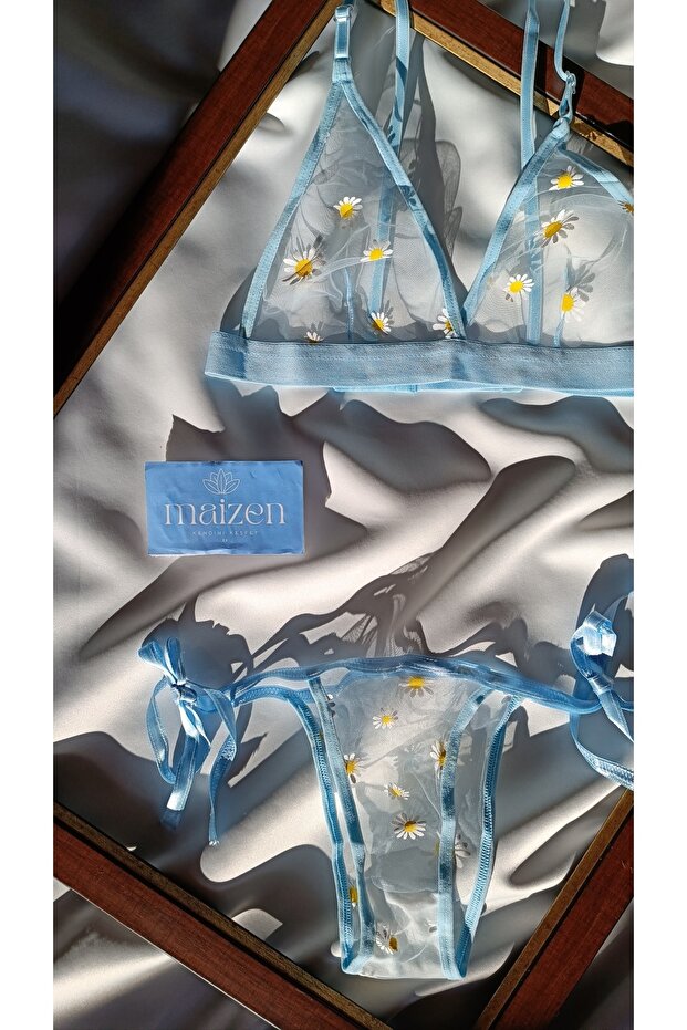 طقم براليت تول منقوش باللون الأزرق - 2