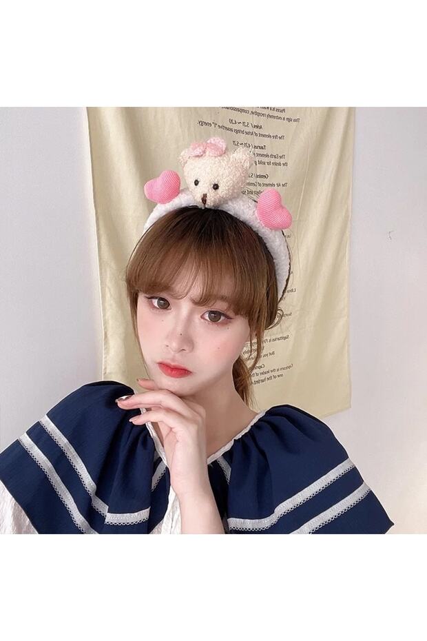 Fashion Fluffy Plush Toy Teddy Bear Crown Women's Children's Crown White with Bear Heart