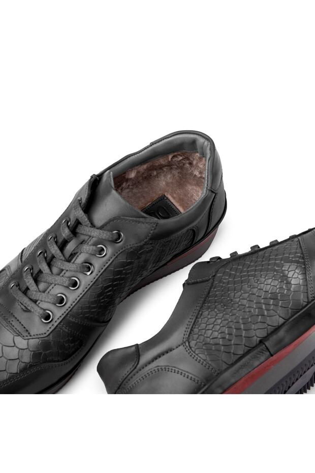 Muster valódi bőr férfi alkalmi cipők, szőrme belső cipők, téli prémes cipők - 3