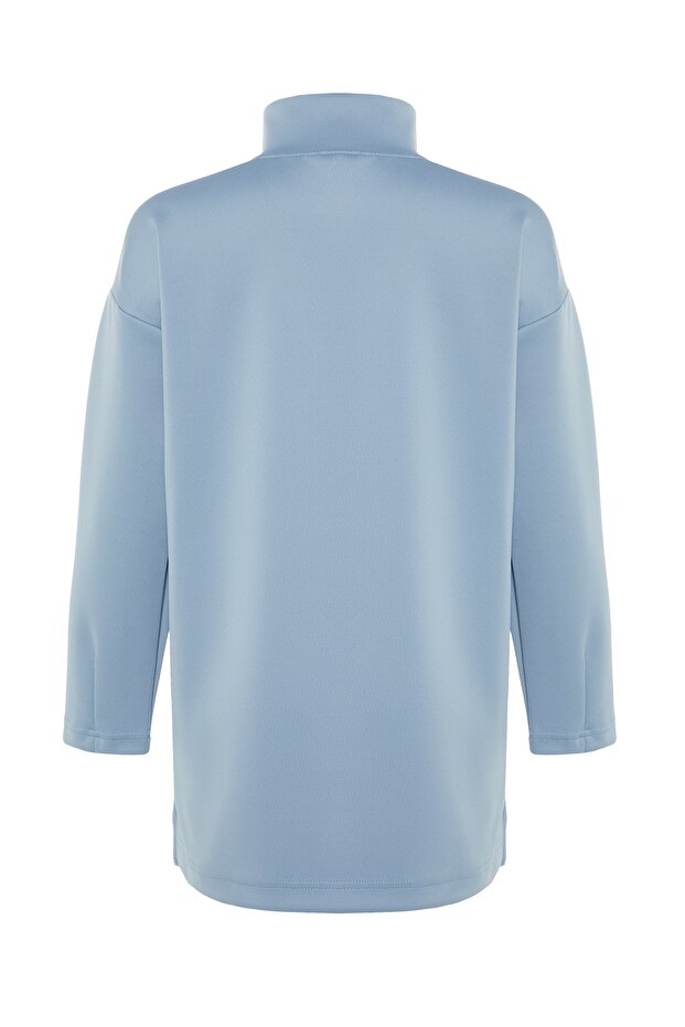 Niebieska, oversize'owa bluza z zamkiem błyskawicznym, z nadrukiem nurka/nurka, dzianinowa, TCTAW23TW00198 - 8