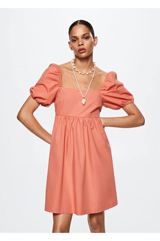 Balon Kollu Pamuklu Elbise - 1