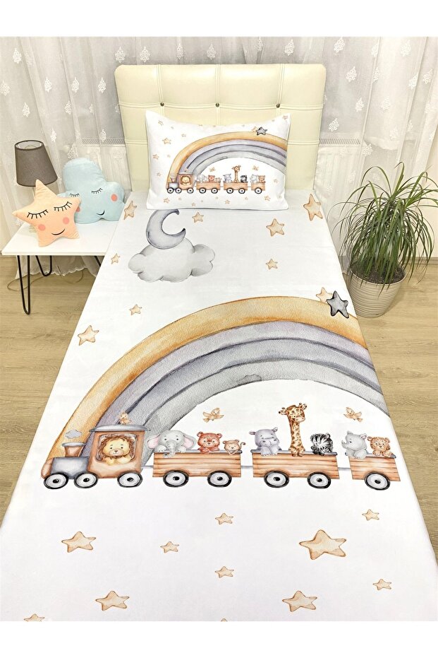 Safari Train Patterned Bedspread and Pillowcase