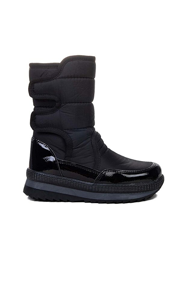 815 Black Patent Leather Velcro Girls' Snow Boots
