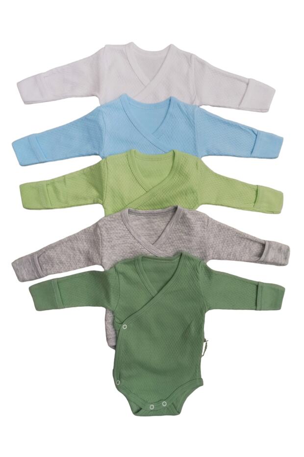 Long Sleeve Self-Glove Snap Fastened Double Breasted Badi (Pack of 5) White-turquoise-teal-gray-mold