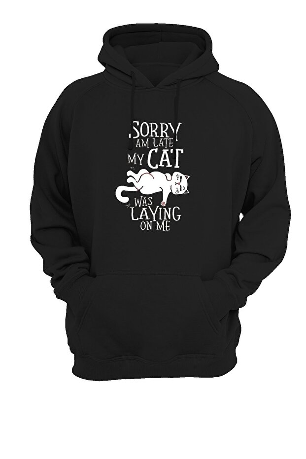 Cat Printed Black Sweatshirt
