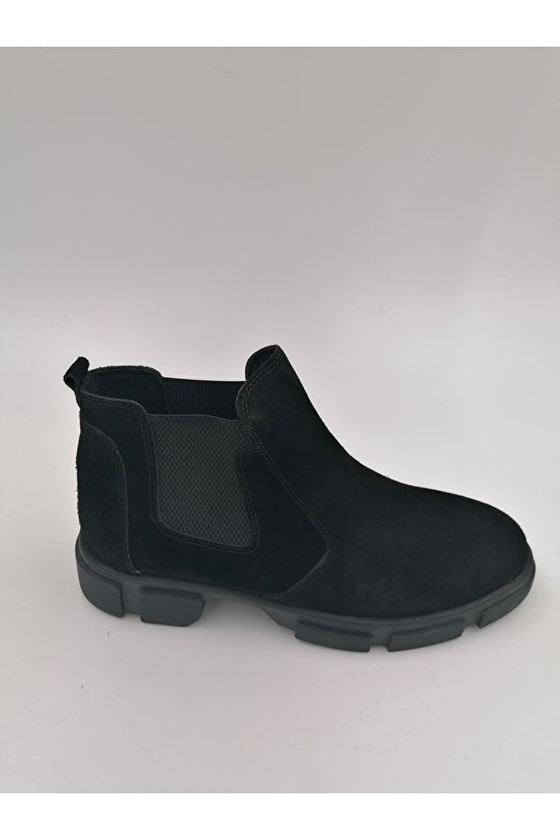 B19 Black Suede Genuine Leather Elastic Boots