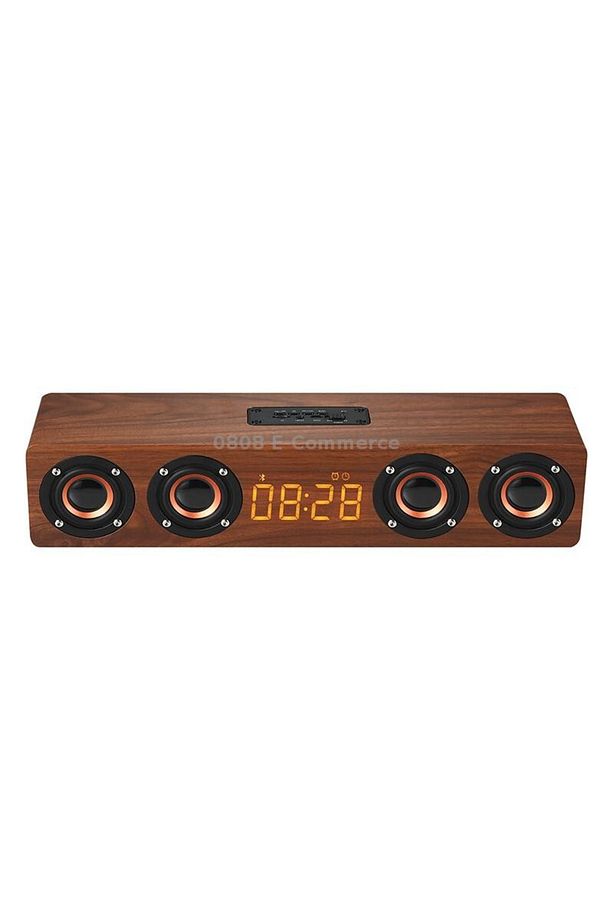Hd V8c Bluetooth Hoparlör 20 W Saat Özellikli Ahşap Dizaayn - 2