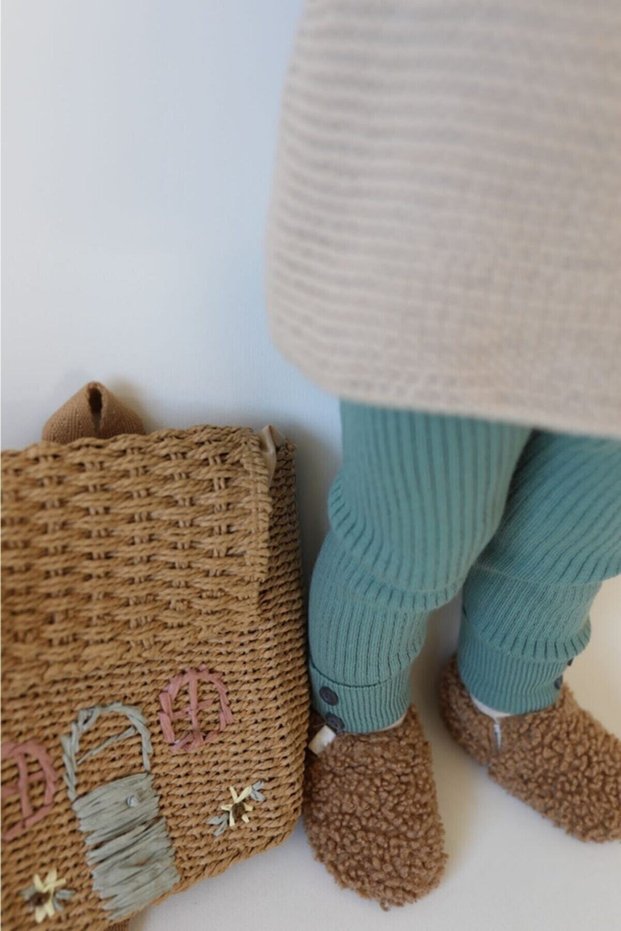 Button Detailed Ribbed Baby Knitwear Leggings