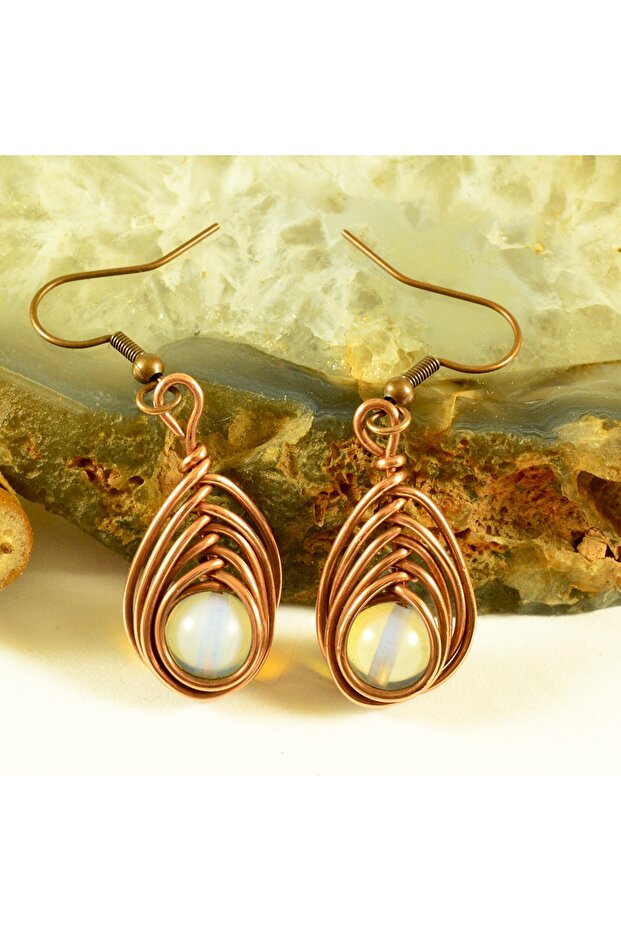 Opalite Crystal Handmade Pure Copper Earrings