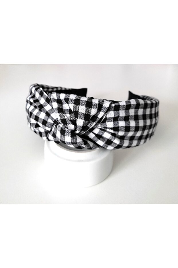 Women's Black and White Gingham Knot Hair Band Crown