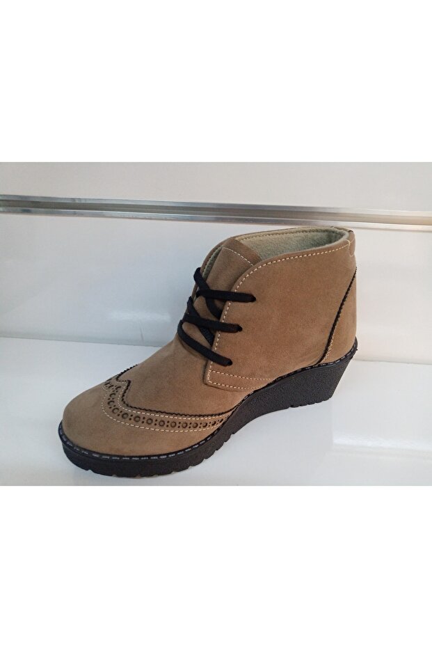 Dolgu Taban Süet Bağcıklı Bot - 1