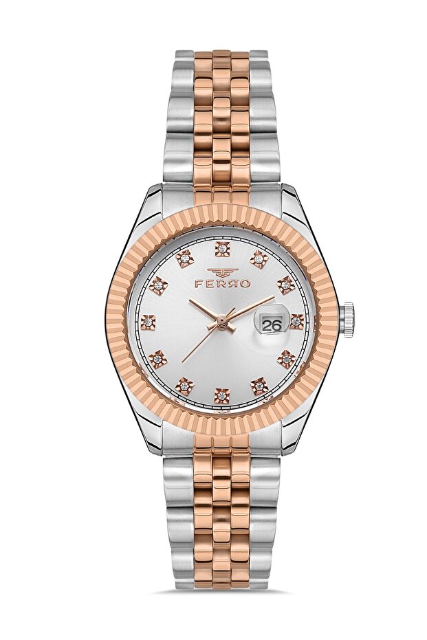 Rose ve Gümüş Çelik Kordon Kadın Kol Saati FL21294A-E Su Geçirmez 2 Yıl Garantili Hediye Paketli - 1