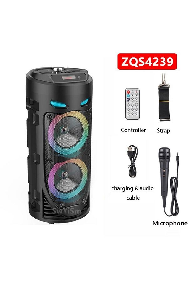 Mikrofonlu Bluetooth Hoparlör Led Işıklı Sd Kart Fm Usb Ve Mikrofon Girişli Speaker - 3
