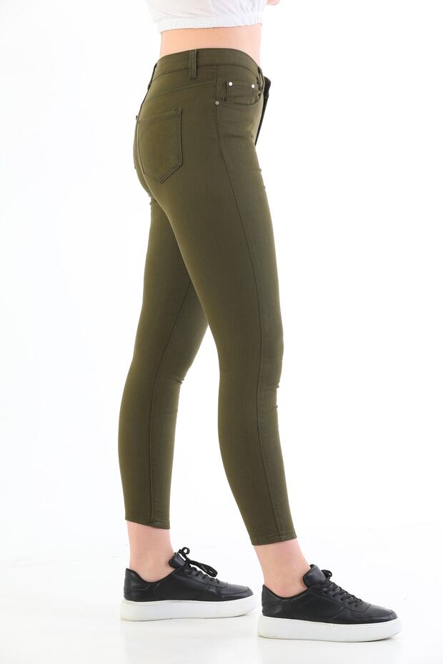 Khaki Plus Size High Waist Lycra Gabardine Trousers