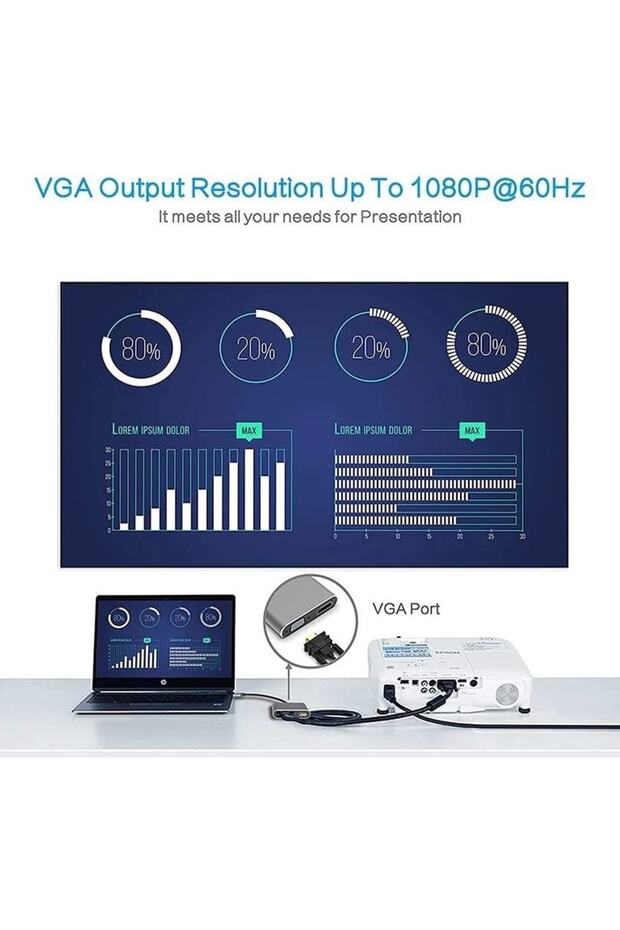 Type-c Hdmi Vga Usb 3.0 Type 4in1 Video Dönüştürücü Veri Aktarım Usb Adaptör Notebook Macbook Uyumlu - 6