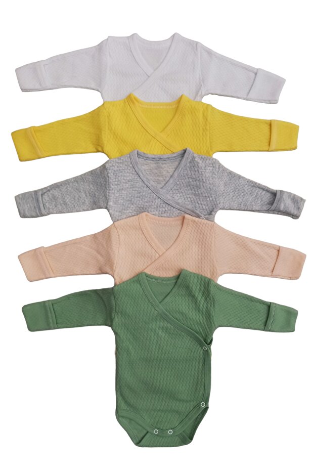 Long Sleeve Self-Glove Snap Fastened Double Breasted Badi (Pack of 5) White-yellow-gray-salmon-mold