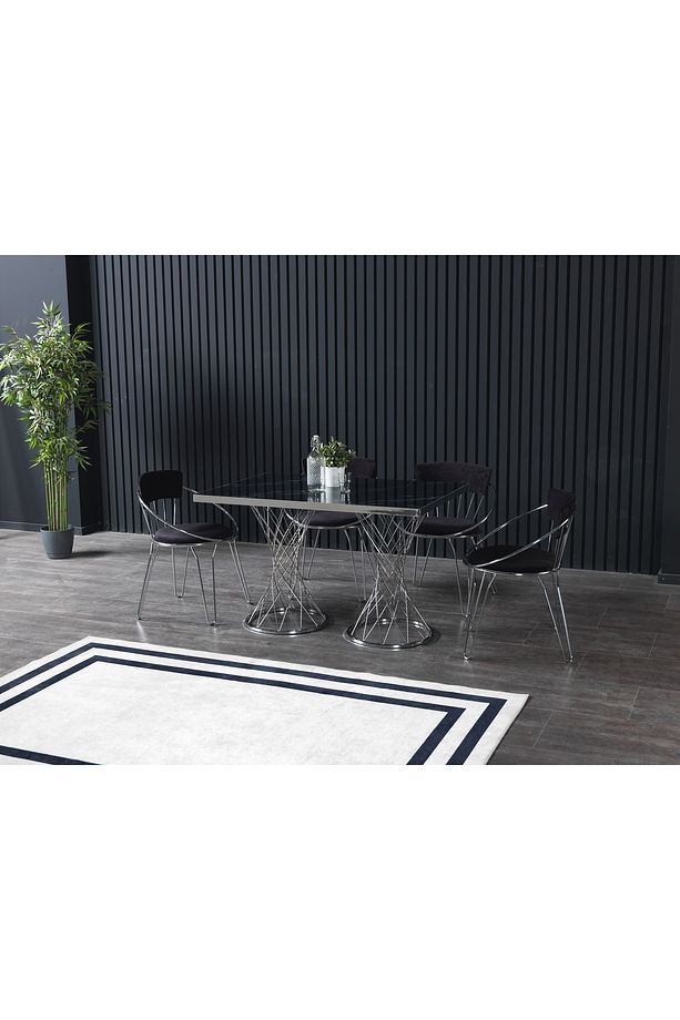 Lora Siyah Mermerli Mutfak Masa Takımı 80x120 - 1