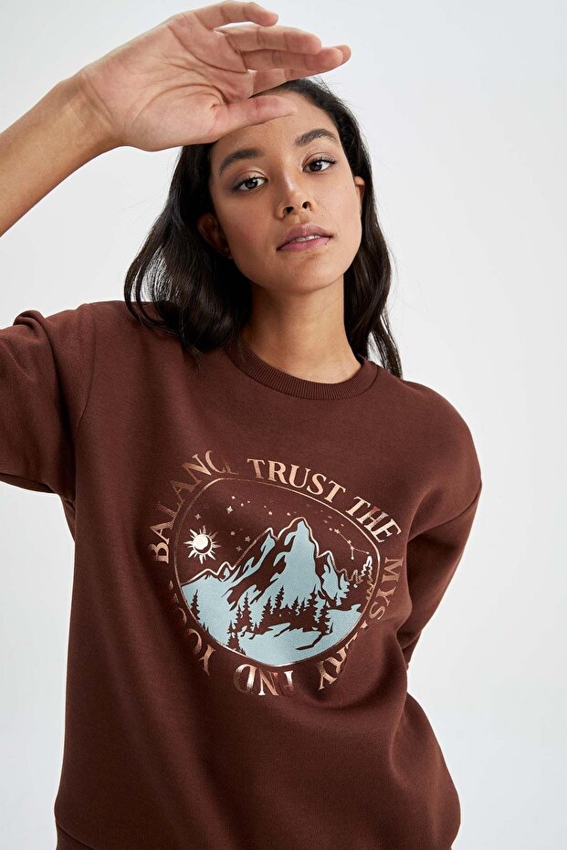 Relax Fit Crew Neck Printed Thick Sweatshirt Fabric Sweatshirt Y8457az22au