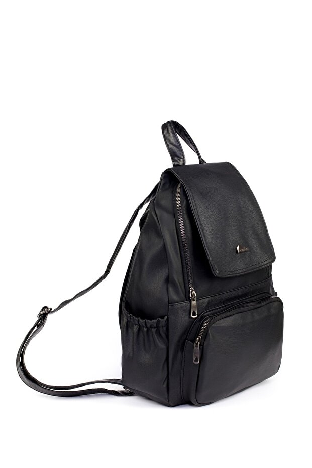 Rose Miel Washed Leather Black Backpack - 1