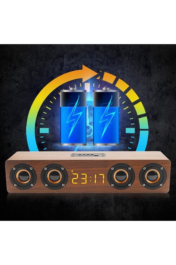 Hd V8c Bluetooth Hoparlör 20 W Saat Özellikli Ahşap Dizaayn - 1