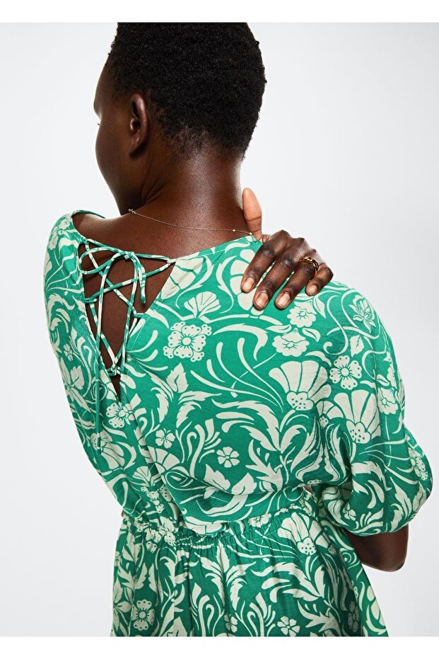 Desenli Dökümlü Elbise - 8