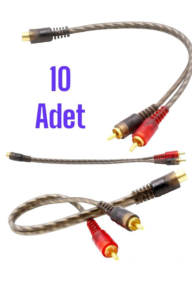 10 Adet Oto Amfi Y Kablo 1 Dişi 2 Erkek Rca Y Kablo Sarı Uçlu Silikonlu 1. Sınıf Kalite - 1